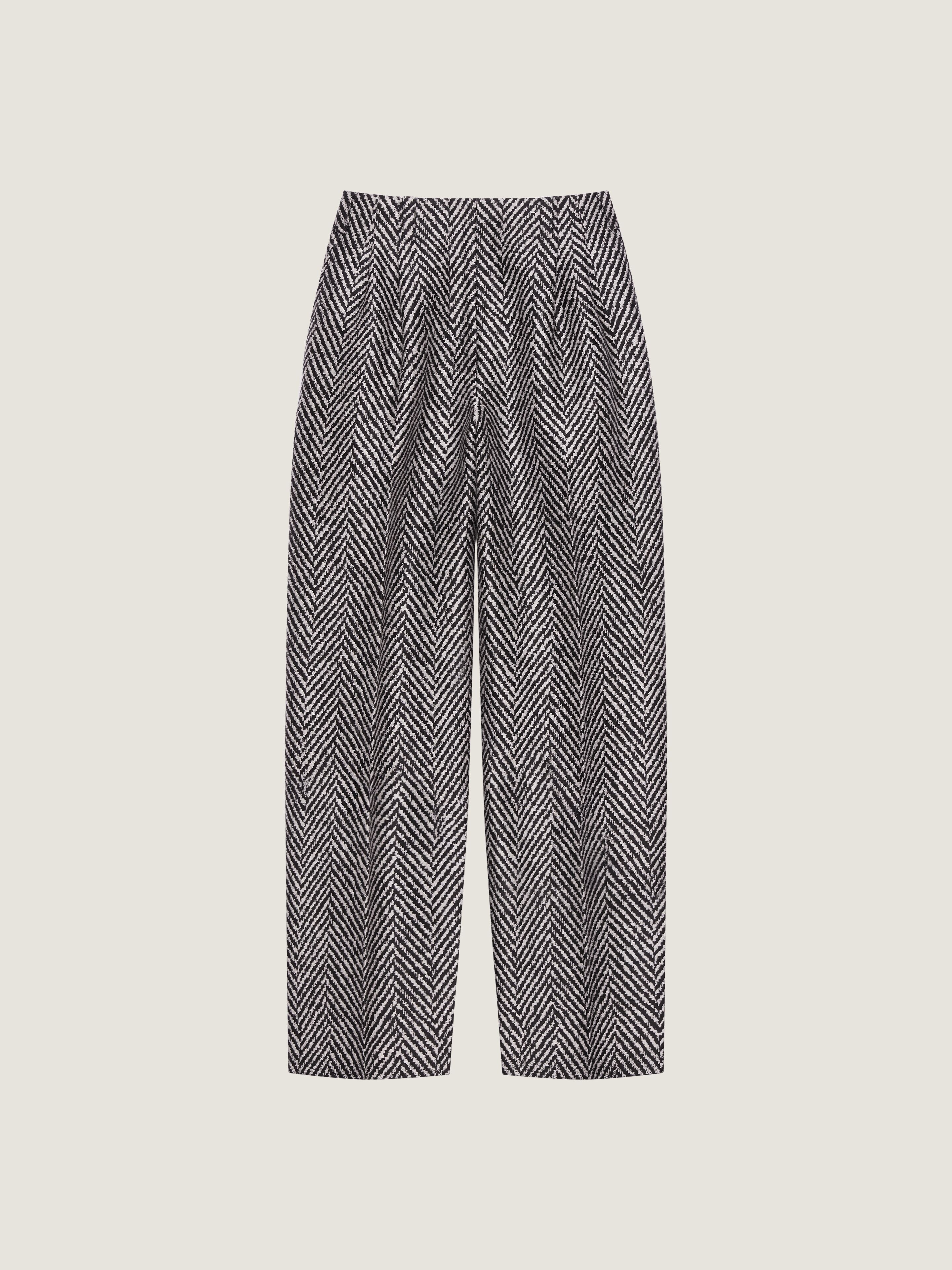 Double pleat pants in herringbone mixed wool
